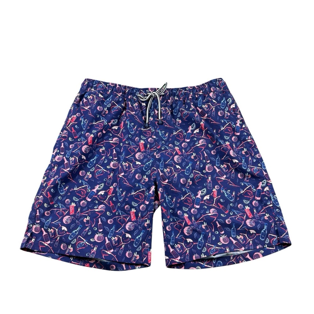 Peter Millar Seaside Mesh Liner Blue Shark Martini AOP Swimtrunk Mens Large L